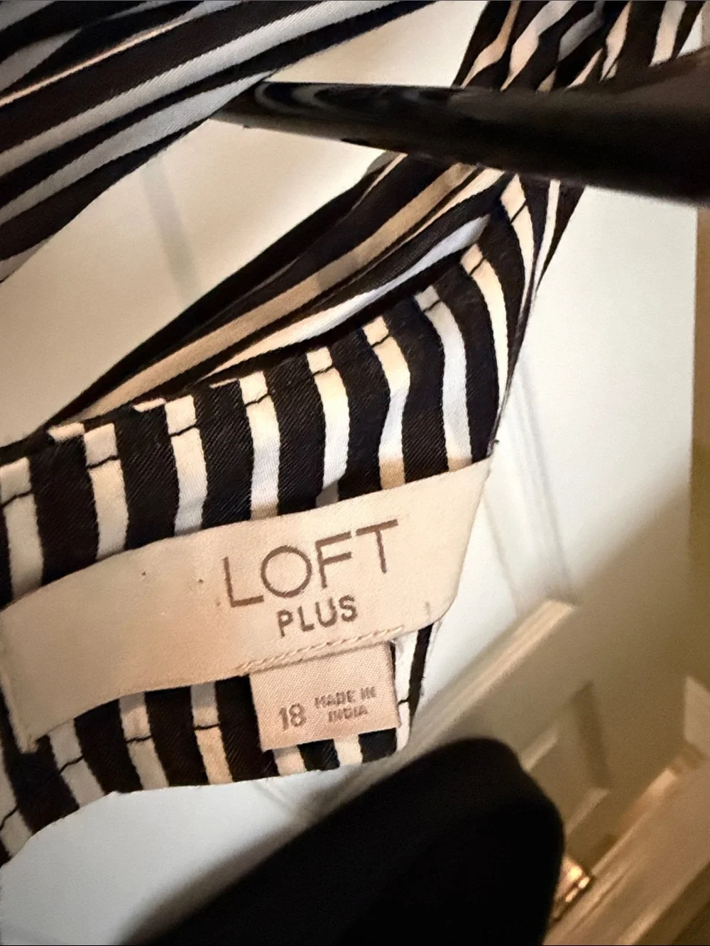 LOFT Black and White Striped V-Neck Midi Dress - Picture 2 of 2